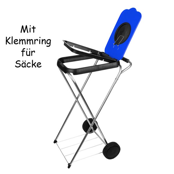 BigDean Müllsackständer SwingFix BLAU 120L - Müllbeutelhalter Blauer Gelber Sack Ständer Mülleimer Müllbeutelständer Müllsackhalter mit Rollen & Flascheneinwurf