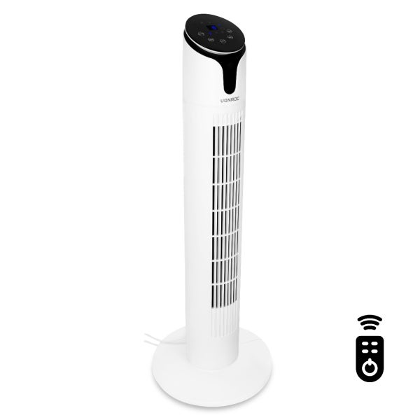 VONROC Hochwertiger Turmventilator – 86 cm – Inklusive Fernbedienung – 3 Geschwindigkeitsstufen – Schwenkfunktion – 15-Stunden-Timer – Weiß