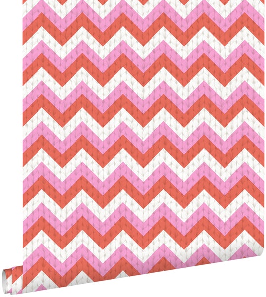 ESTAhome Tapete Zickzack-Motiv Korallenrot und Rosa - 53 cm x 10.05 m - 138135