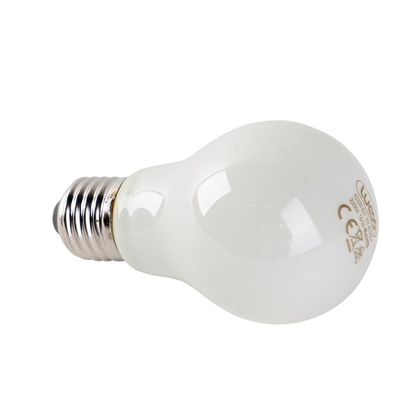 LED Leuchtmittel in Birnenform mit E27 Sockel, mattes Glas, 3 Watt, 2200 Kelvin, CE zertifiziert.