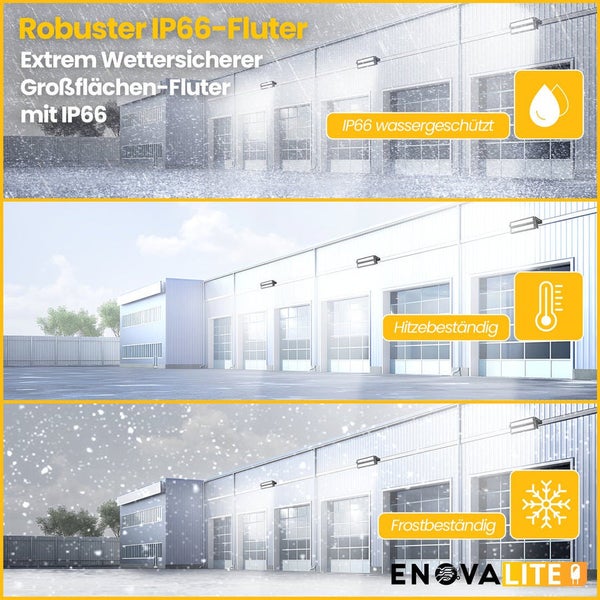 ENOVALITE Profi LED Stadion Fluter Flutlichtstrahler 300W 39000lm 5000K Neutralweiß Strahler IP66 IK10 Meanwell Driver