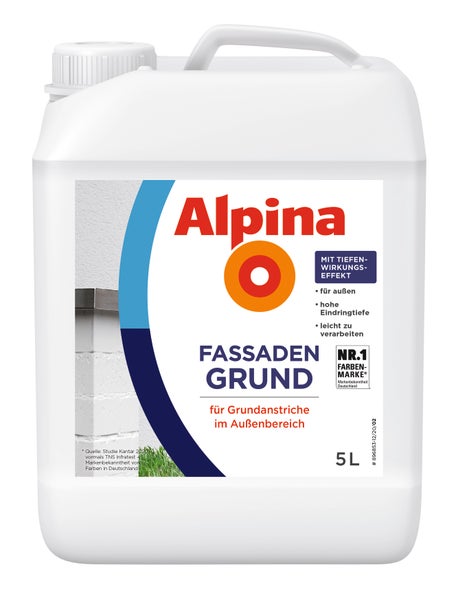 Alpina Fassadengrund im 5 Liter Kanister für Grundanstriche im Außenbereich mit hoher Eindringtiefe.