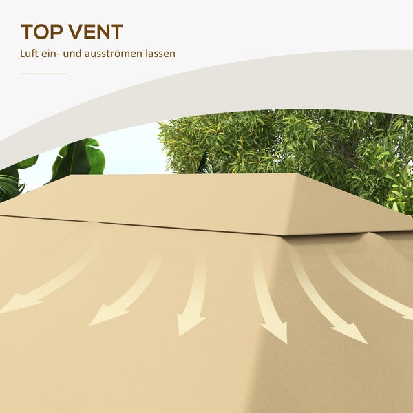 Outsunny Ersatzdach für Pavillon 4 x 3m, wasserabweisend Pavillondach mit UV Schutz 30+, Ersatzbezug für Gartenpavillon, Ersatzteile aus Polyester-Stoff, 180 g/m², Khaki