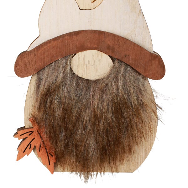 Dekorativer Holzzwerg mit Bart und Blattdetail