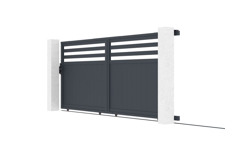Schiebetor mit horizontalen Lamellen und zwei Pfosten
