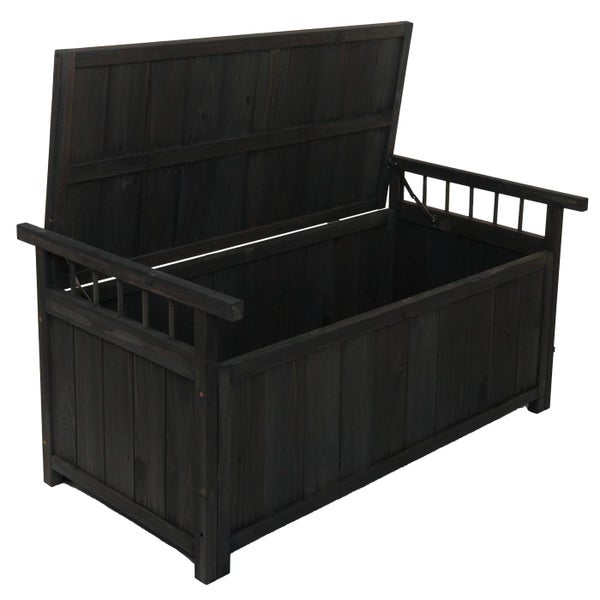 Geöffnete Gartenbox aus Holz