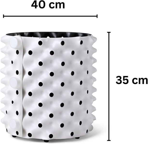 Air-Pot Pflanztopf in Weiß mit Noppenstruktur, Durchmesser 40 Zentimeter, Höhe 35 Zentimeter.