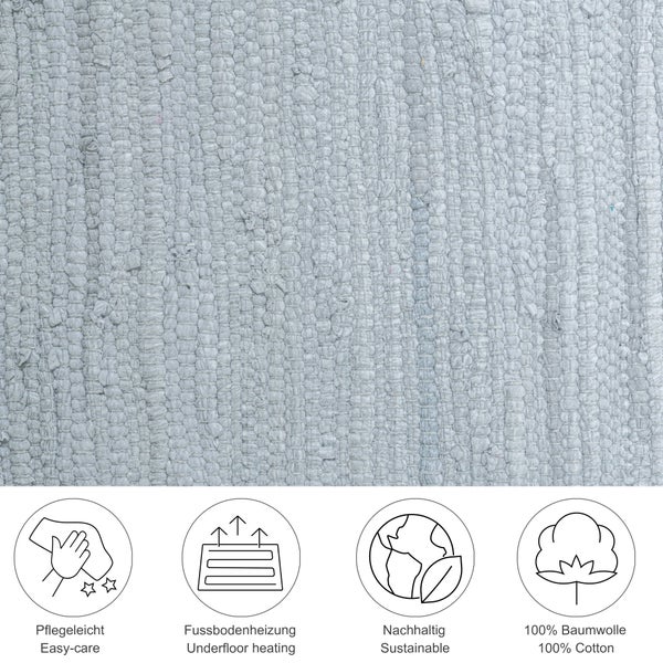 Handgewebter Fleckerlteppich aus Baumwolle Chindi Grau 60x120 cm