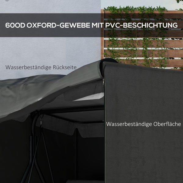 Outsunny Hollywoodschaukel Abdeckung 3 Sitzer, Wasserabweisend Winterfest Schutzhülle für Gartenschaukel, UV-Beständig Abdeckplane, Abdeckhaube, Reißfest 420D Oxford Gewebe, 177x114x152cm Dunkelgrau