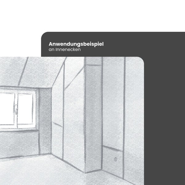 Skizze eines Zimmers mit Fenster als Anwendungsbeispiel für die Montage an Innenecken.