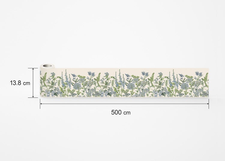 Tapetenbordüre mit Wiesenblumen-Motiv, Höhe 13,8 Zentimeter, Länge 500 Zentimeter.