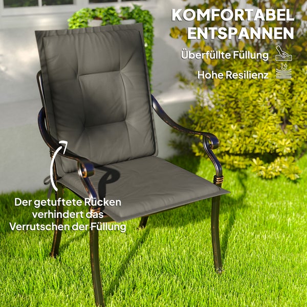 Outsunny 4er Set Sitzkissen 108 x 50 x 5 cm Stuhlkissen mit Bändern, Outdoor Indoor Sitzauflage, Sitzpolster, Bankpolster für Gartenmöbel, Sitzsthul, Essstuhl, Hellgrau