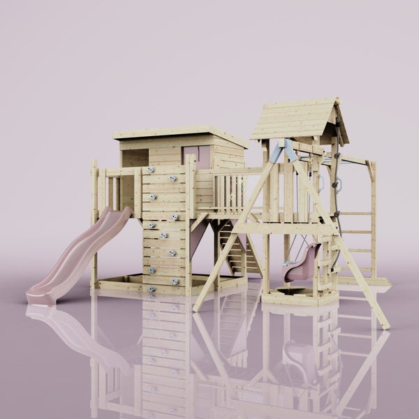 Holzspielplatz mit Rutsche, Schaukel und Kletterwand für den Garten