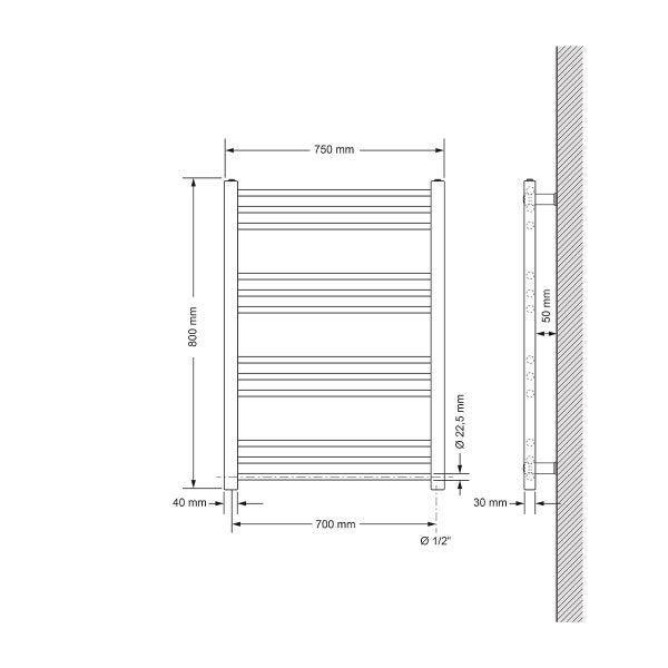 ECD Germany Badheizkörper Sahara - 750 x 800 mm - Anthrazit - gerade mit Seitenanschluss - Heizkörper Handtuchwärmer Handtuchtrockner