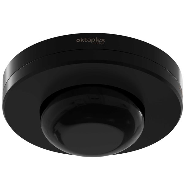 Schwarzer Bewegungsmelder von oktaplex motion zur Deckenmontage oder Wandmontage.