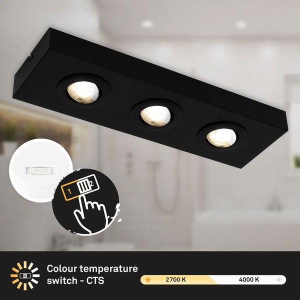 CTS LED ceiling light, black, 3xLED-platine/4W