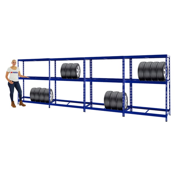 PROREGAL Mega Deal 4x Reifenregal Tiger mit Fachboden HxBxT 180 x 130 x 50 cm Bis Zu Insgesamt 48 Reifen Blau