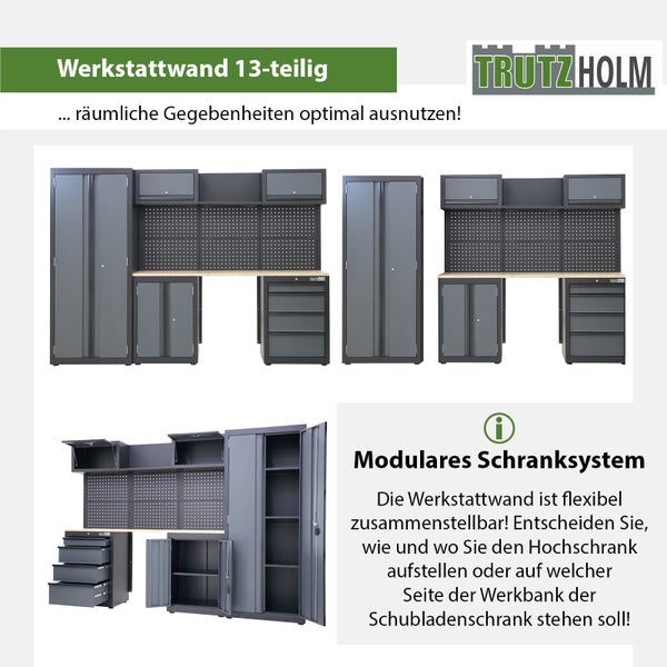 Werkstattwand 13-tlg. Modulares Werkstattschranksystem aus Stahl Werkstatteinrichtung in anthrazit