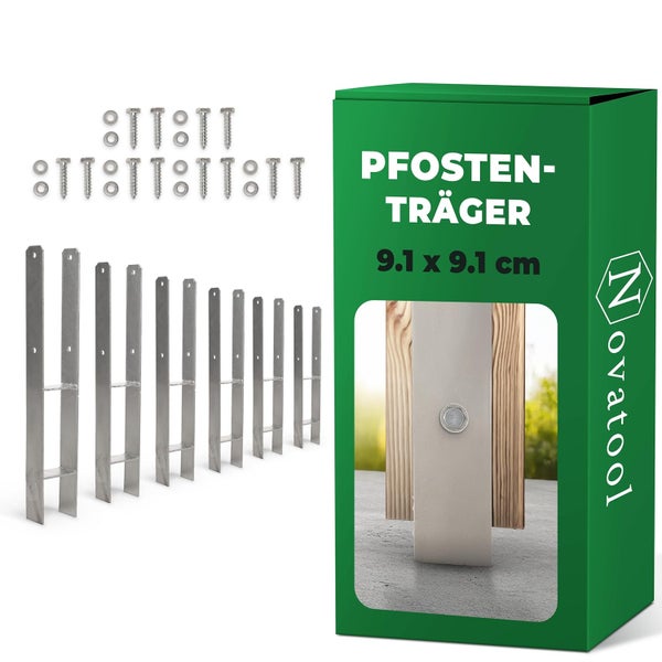 Novatool Pfostenträger Set 9,1 mal 9,1 Zentimeter inklusive Schrauben und Unterlegscheiben.