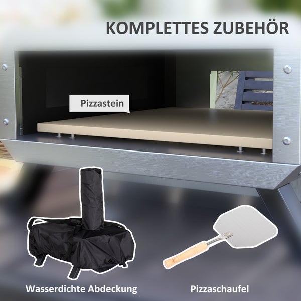 Outsunny 2-In-1 Pizzaofen, mit Pizzastein, für BBQ, 82L x 39,5B x 58H cm, Stahl, Schwarz