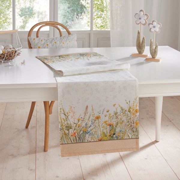 FRANK FLECHTWAREN|Tischläufer Strahlende Blüten, 40 x 140 cm, BAUMWOLLE, POLYESTER
