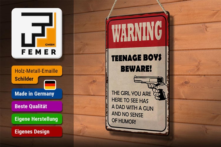 Blechschild Spruch 20x30cm warning teenage boys beware