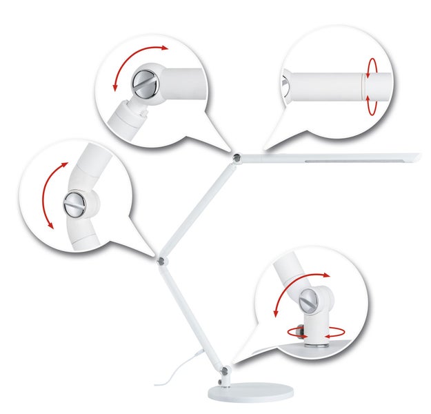 Verstellbare LED Schreibtischlampe mit mehreren Gelenken und Leuchtkopf zur individuellen Lichtausrichtung.