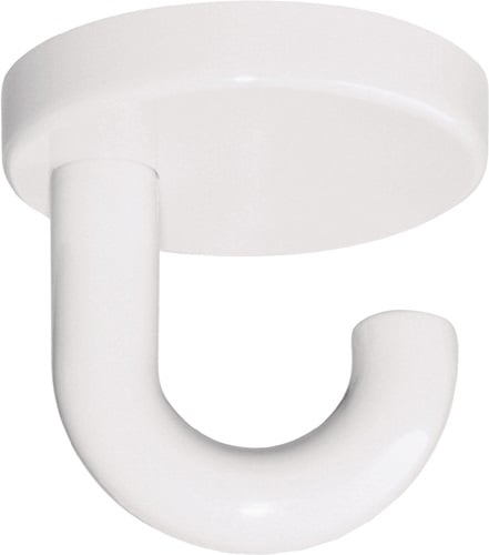 Runder Wandhaken oder Deckenhaken in J-Form aus weißem Kunststoff für Gardinen oder Seile.