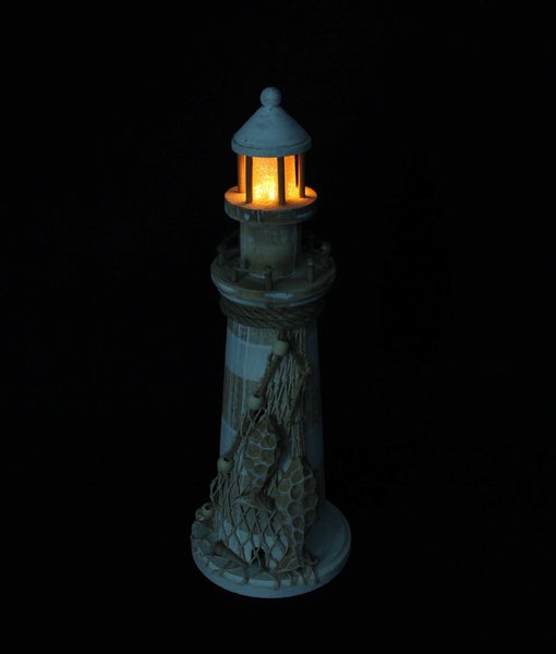 FRANK FLECHTWAREN | LED-Deko Leuchtturm, 14 x 14 x 40 cm, HOLZ, KUNSTSTOFF