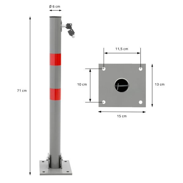 ECD Germany 2x Parkplatzsperre klappbar, rund, 71 cm, 3 Schlüsseln, Parkpfosten aus Stahl, Anthrazit mit roten Warnstreifen, Absperrpfosten Sperrpfosten Parkplatz-Barriere Park Pfosten Poller Standfuß