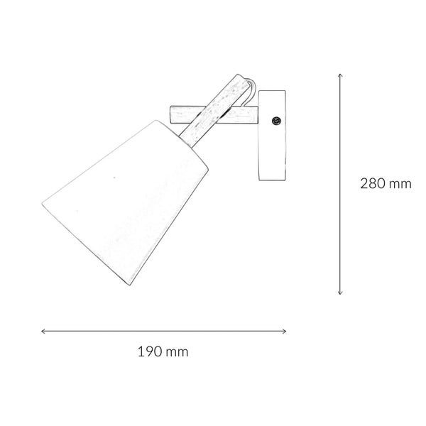 Skizze einer Wandleuchte mit den Maßen 280 mm Höhe und 190 mm Breite