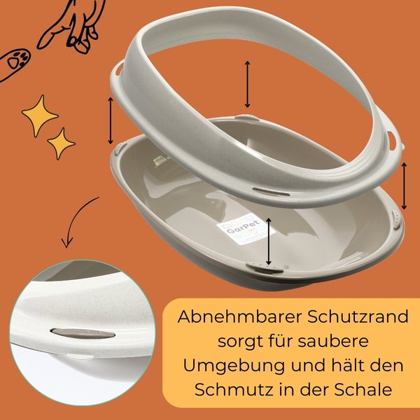 GarPet Katzenklo ohne Deckel Katzentoilette mit Rand Katzen WC Schalentoilette 57x40x19 cm grau oval hygenisch