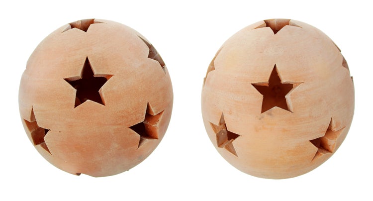 FRANK FLECHTWAREN | Kugel Sterne, klein, 2er Set, ca. Ø 12 cm, ohne Kerzen, KERAMIK