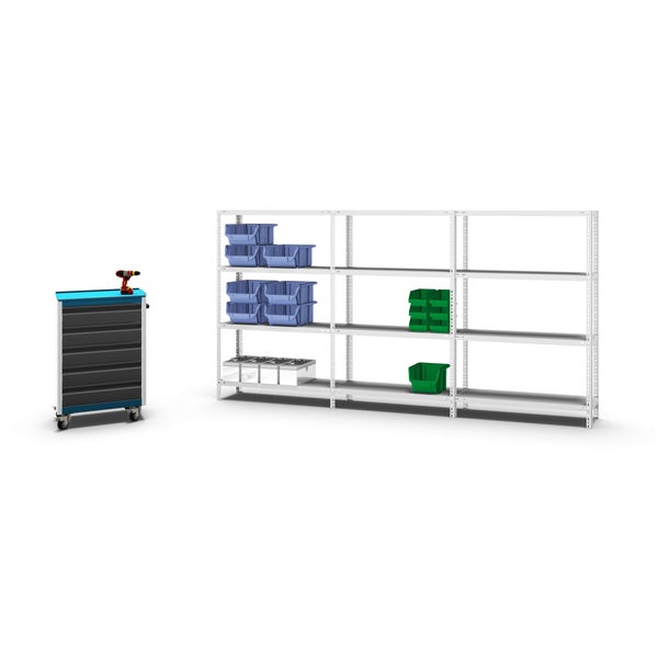 PROREGAL Fachbodenregal Schraubsystem Medium-Duty Grundregal HxBxT 150 x 100 x 30 cm 4 Ebenen Fachlast 200 kg Beidseitig Nutzbar Lichtgrau
