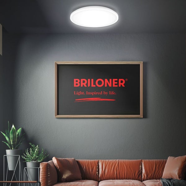 Briloner Pulup LED Deckenlampe, Dimmbar, Fernbedienung, Timer, Nachtlichtfunktion, Weiß, Ø33 x 6 cm