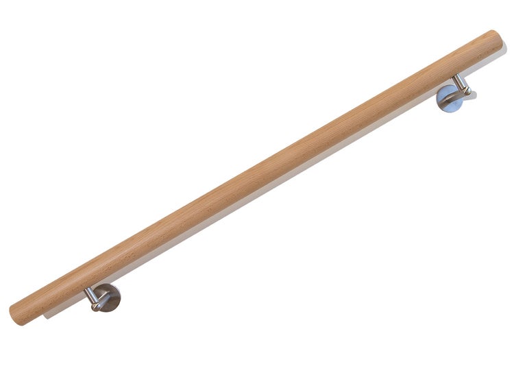 Handlauf Meyer Treppengeländer Buche – Komplett-Set, Rund, 300cm, mit Handlaufhalter aus Edelstahl, Geländer aus Holz, Für Treppen Innen, inkl. Zubehör