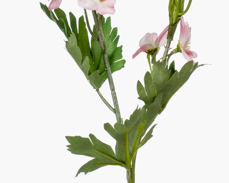 Künstlicher Zweig mit rosa Blüten und grünen Blättern