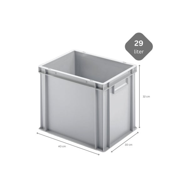 PROREGAL SuperSparSet 10x Eurobehälter mit Geschlossenem Griff und Auflagedeckel HxBxT 32 x 30 x 40 cm 29 Liter Grau Eurobox Transportbox
