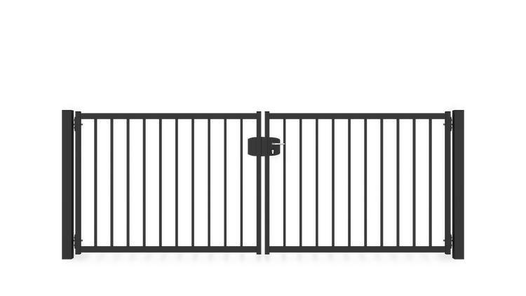 Gartentor ZAUNGURU BASIC-Line Bremen aus Metall, Höhe: 123cm, Breite: 334cm, 2-flügelig inkl. Pfosten, Schloss und Zubehör, Feuerverzinkt und zusätzlich in RAL 7016 Anthrazitgrau pulverbeschichtet