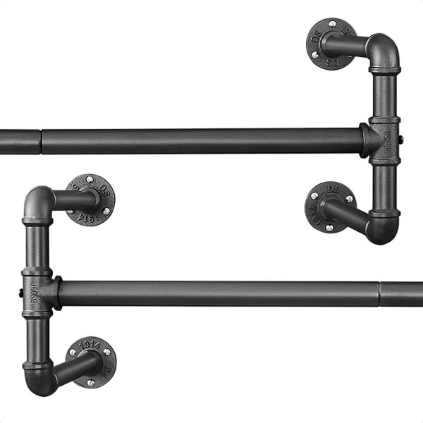 Goliving Kleiderstange - Garderobenstange - Wandkleiderstangen - Platzsparend - Stark - Industrielle Kleiderstange - 112 cm - 1 Stück - Schwarz