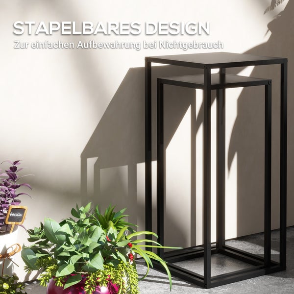 Outsunny 2er-Set Pflanzenständer, Blumenständer mit skandinavischem Design, 31L x 31B x 65H cm, Stahl, Schwarz
