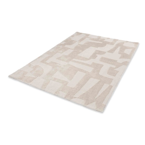 Moderner Teppich mit geometrischem Muster in Beige und Creme.