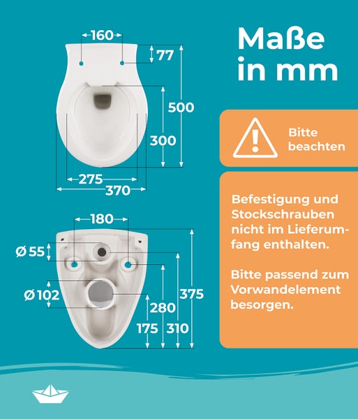 Calmwaters® Spülrandloses WC, wassersparendes Wand WC, geruchsarmer Tiefspüler, Hänge WC inkl. Toilettendeckel Duroplast Absenkautomatik Abnehmbar, 08AB3131