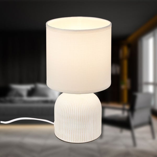Tischlampe Tischleuchte Wohnzimmer Schlafzimmer Stoffschirm Keramikfuß