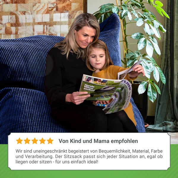Green Bean XXL Sitzsack aus Cordstoff 370 Liter EPS-Perlen Füllung - Kuschelig Weich Robust & Waschbarem-Stoff Bodenkissen Liegekissen Sitzkissen - Dunkelblau Oxford Blau