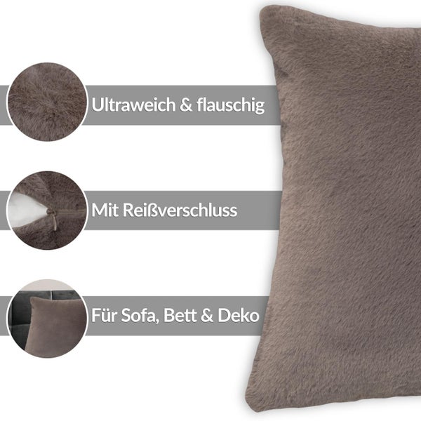 Dekokissen aus Kunstfell mit Reißverschluss, ultraweiche und flauschige Textur, geeignet für Sofa, Bett und Dekoration.