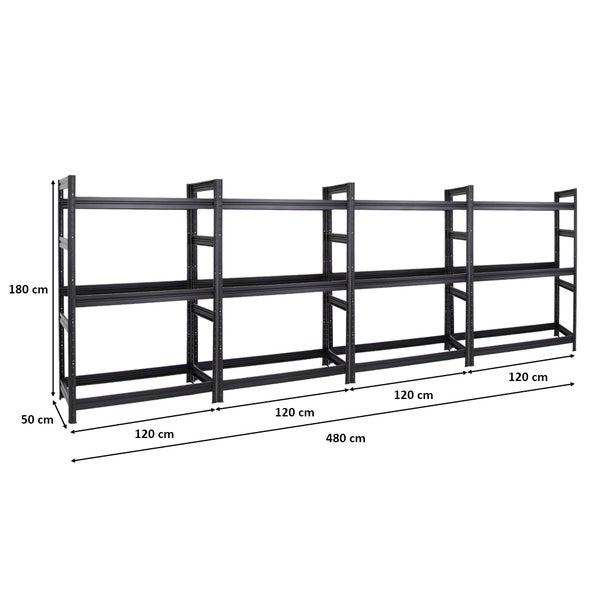 PROREGAL Mega Deal 4x Reifenregal Dino HxBxT 180 x 120 x 50 cm Fachlast 150 kg bis zu 48 Reifen Schwarz