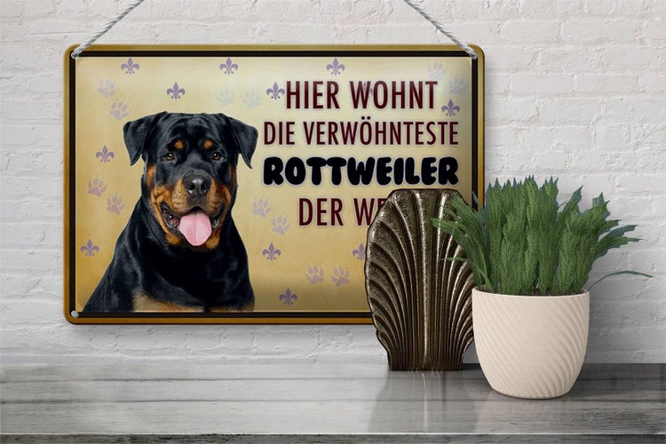Blechschild Spruch 30x20cm Hund hier wohnt die Rottweiler
