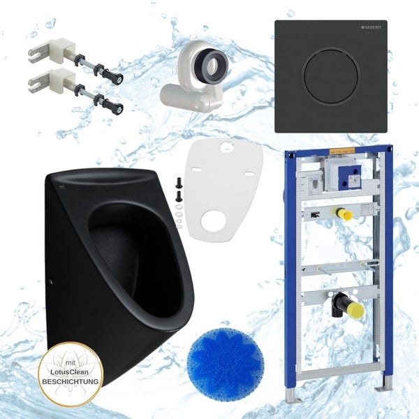 Komplettes Urinal Installationsset inklusive Vorwandelement, Spülauslösung und weiterem Zubehör