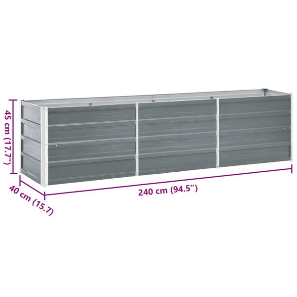 Hochbeet aus Metall, grau, rechteckig, Abmessungen 240 Zentimeter mal 40 Zentimeter mal 45 Zentimeter